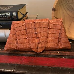 Juliette Jake Wrap Around Crocodile Tail Clutch NWT Cognac color